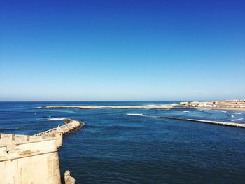 Tranquil view of seashore against clear sky