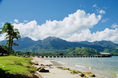 Scenic view of landscape and mountains against sky