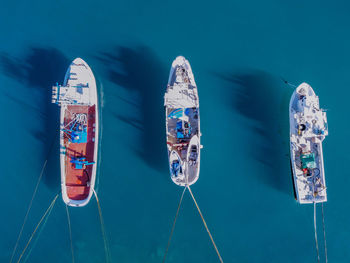 High angle view of boats in sea