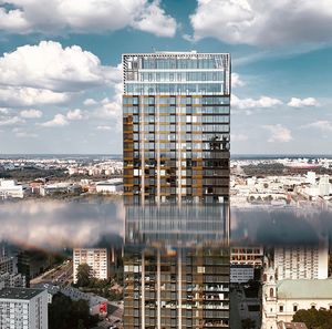 Modern buildings against sky in city