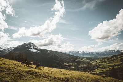 Scenic view of landscape in the bavarian alps against sky