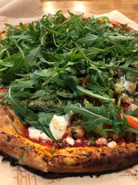 High angle view of pizza in plate