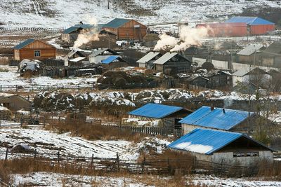 High angle view of houses during winter