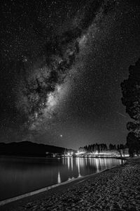 Scenic view of lake against milkyway