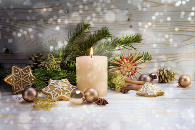 Christmas decorations on table