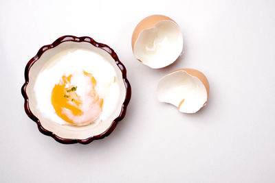 High angle view of ice cream over white background