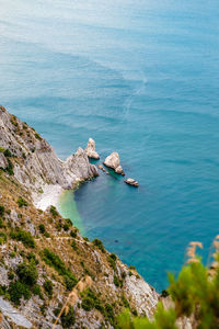 High angle view of sea and rocks