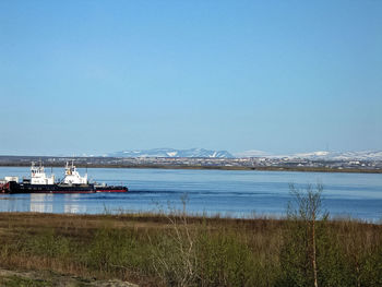 Scenic view of sea against clear sky