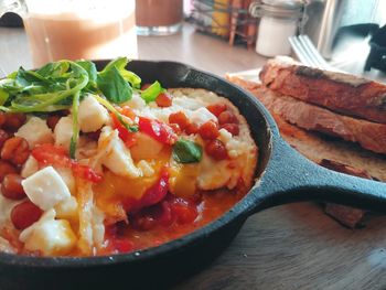 Close-up of breakfast served on table