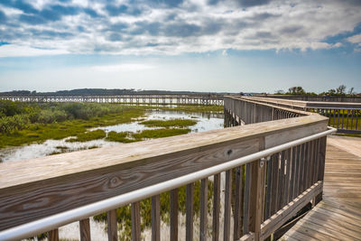 Bridge over lake against sky