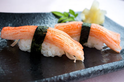 Close-up of sushi on plate