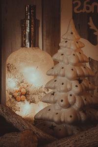 Close-up of christmas decorations on table