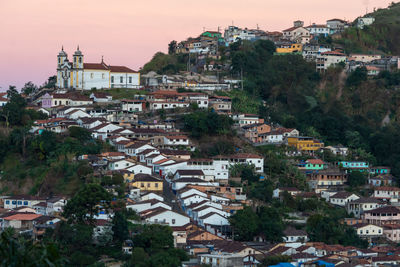 High angle shot of townscape against sky