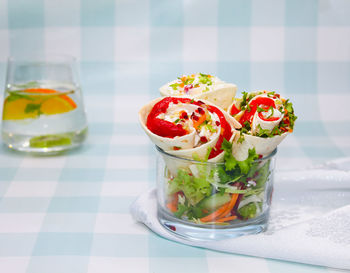 Close-up of ice cream in glass on table