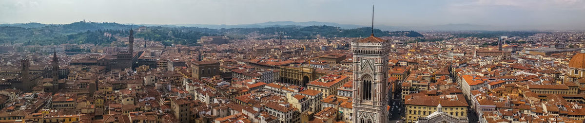 Ultra wide panoramic view of florence with many monuments in background from michelangelo square