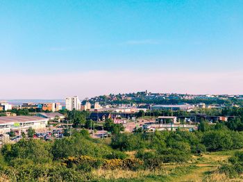 High angle view of townscape against sky