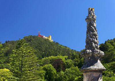 Scenic view of green mountain against clear blue sky