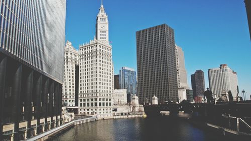 City skyline with river in background