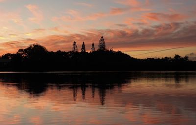 Scenic view of lake against orange sky