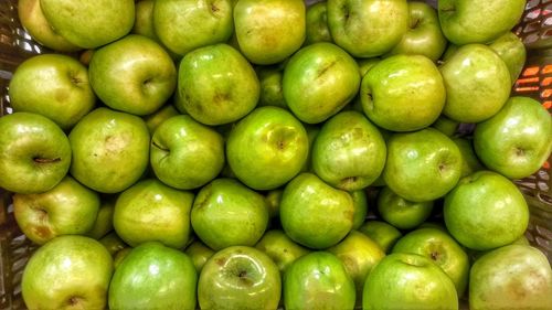 Bunch of green apples on market