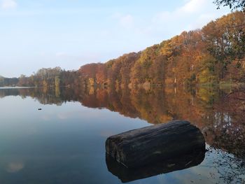 Scenic view of lake against sky during autumn