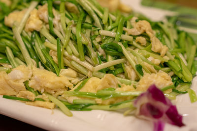 Close-up of chopped vegetables in plate