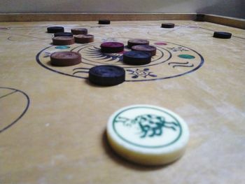 High angle view of objects on table