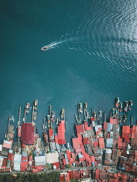 High angle view of city at night