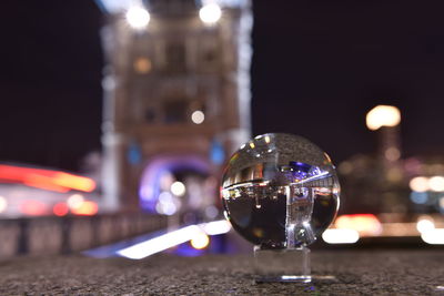 Close-up of illuminated lighting equipment at night