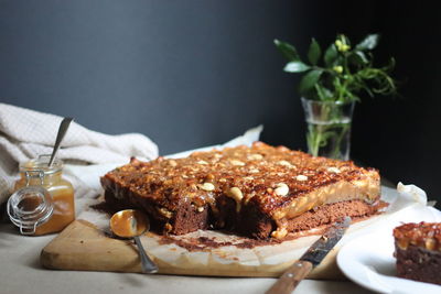 Close-up of breakfast served on table