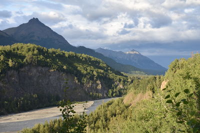 Scenic view of landscape and mountains against sky