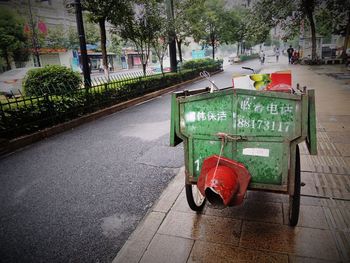 Empty seats on street in city