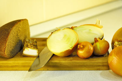 Close-up of fruits on cutting board