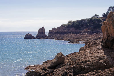 Scenic view of sea against clear sky