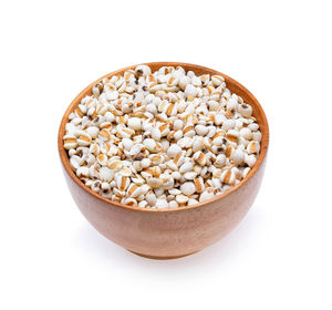 High angle view of bread in bowl against white background