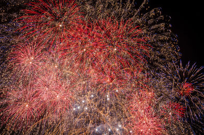 Low angle view of firework display at night