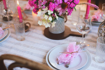 Flower vase on table