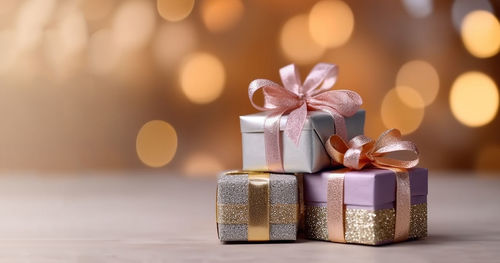 Close-up of christmas decorations on table