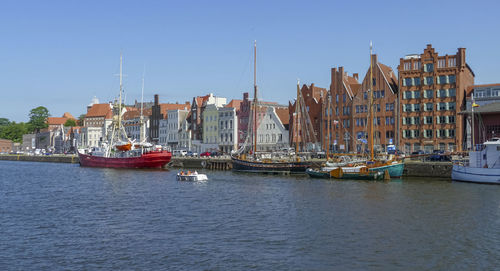Waterside scenery at the hanseatic city of lübeck, a city in northern germany