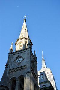 Low angle view of church against blue sky