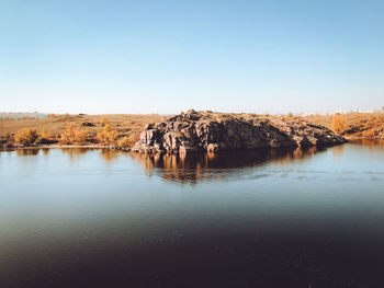 Scenic view of lake against clear sky