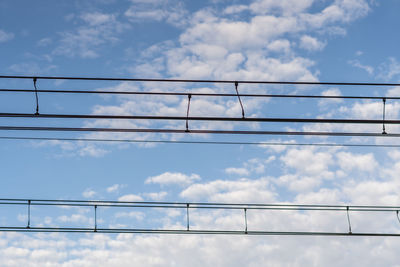 Low angle view of electricity pylon against sky