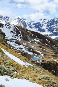 Scenic view of snowcapped mountains against sky