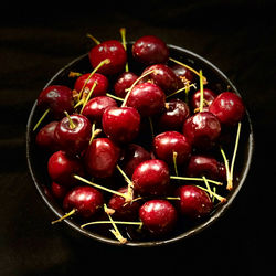 High angle view of cherries in bowl