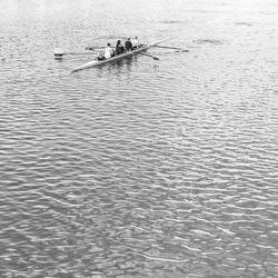 High angle view of people in lake