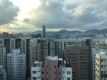 High angle view of buildings against sky