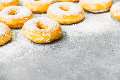 Close-up of donuts on table