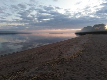 Scenic view of beach against sky during sunset