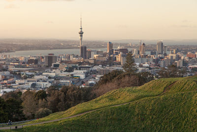 View of cityscape against sky during sunset