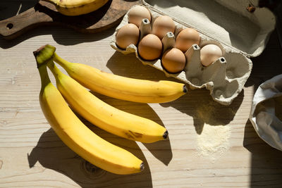 High angle view of bananas on table